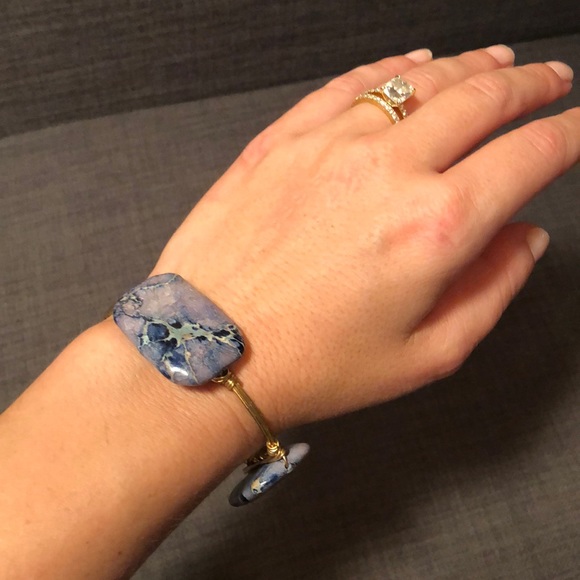 Blue Stone Gold Wrapped Wire Bangle - Picture 2 of 7